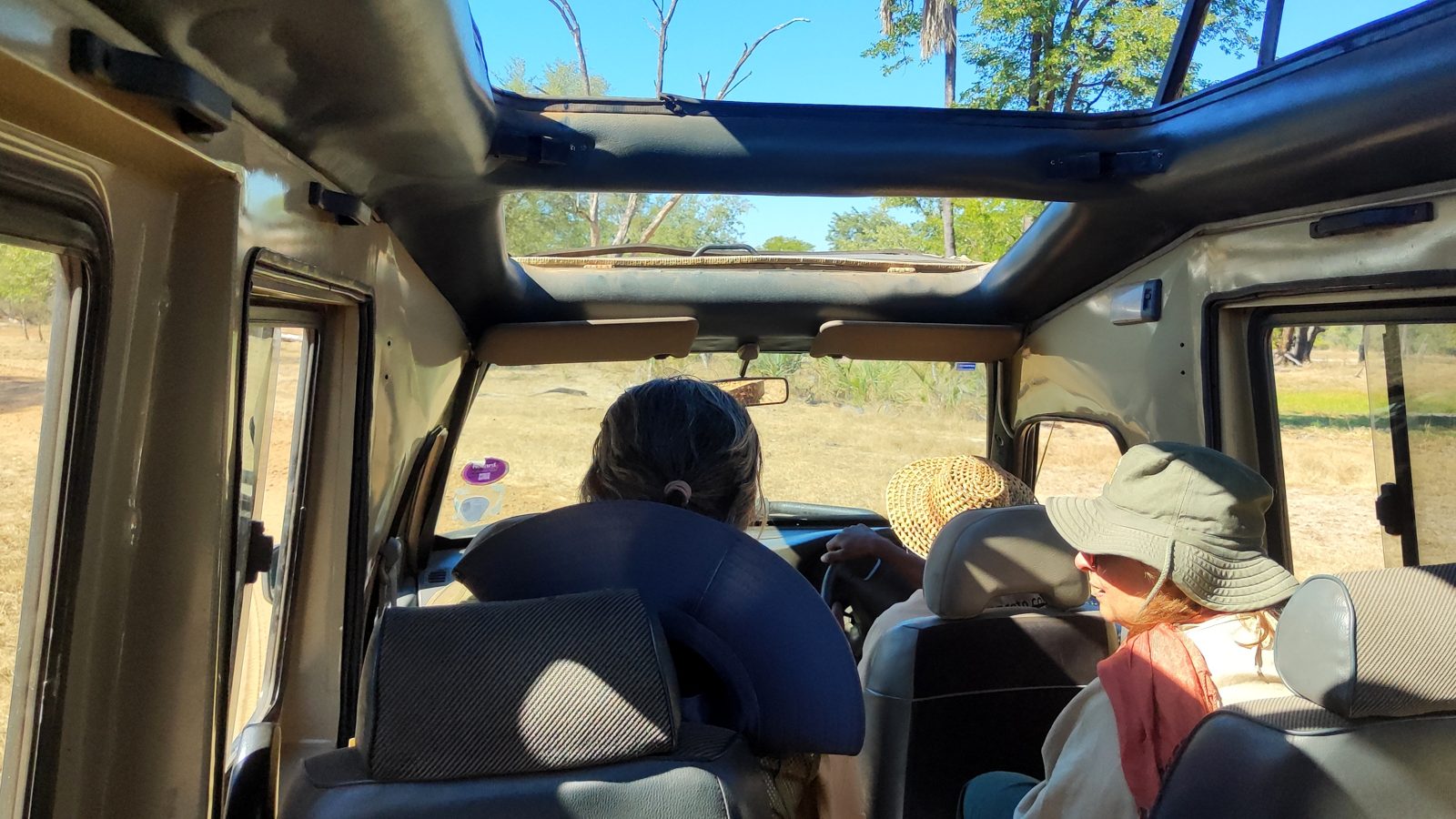 Pop-top roof open on a game drive in Mosi-oa-Tunya National Park