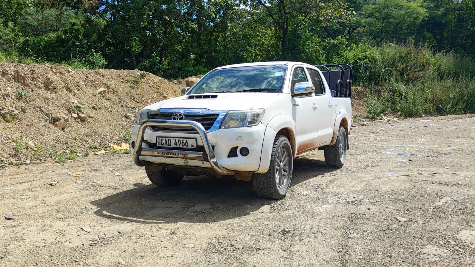 Zamsato Hilux on a rough dirt road in Zambia